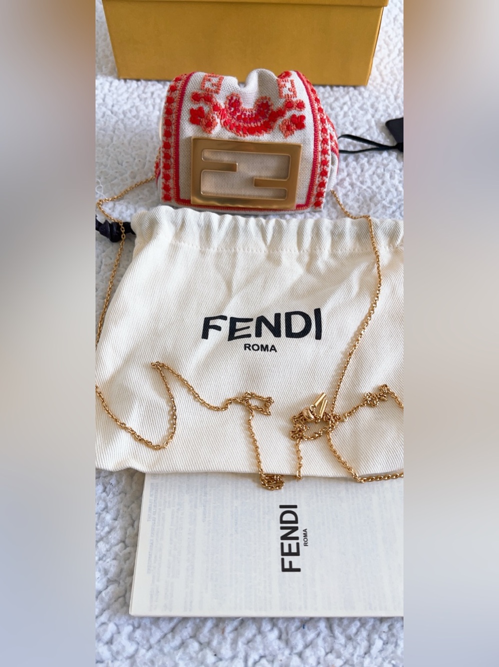 FENDI Nano Baguette fabric Charm Bag with floral embroidery